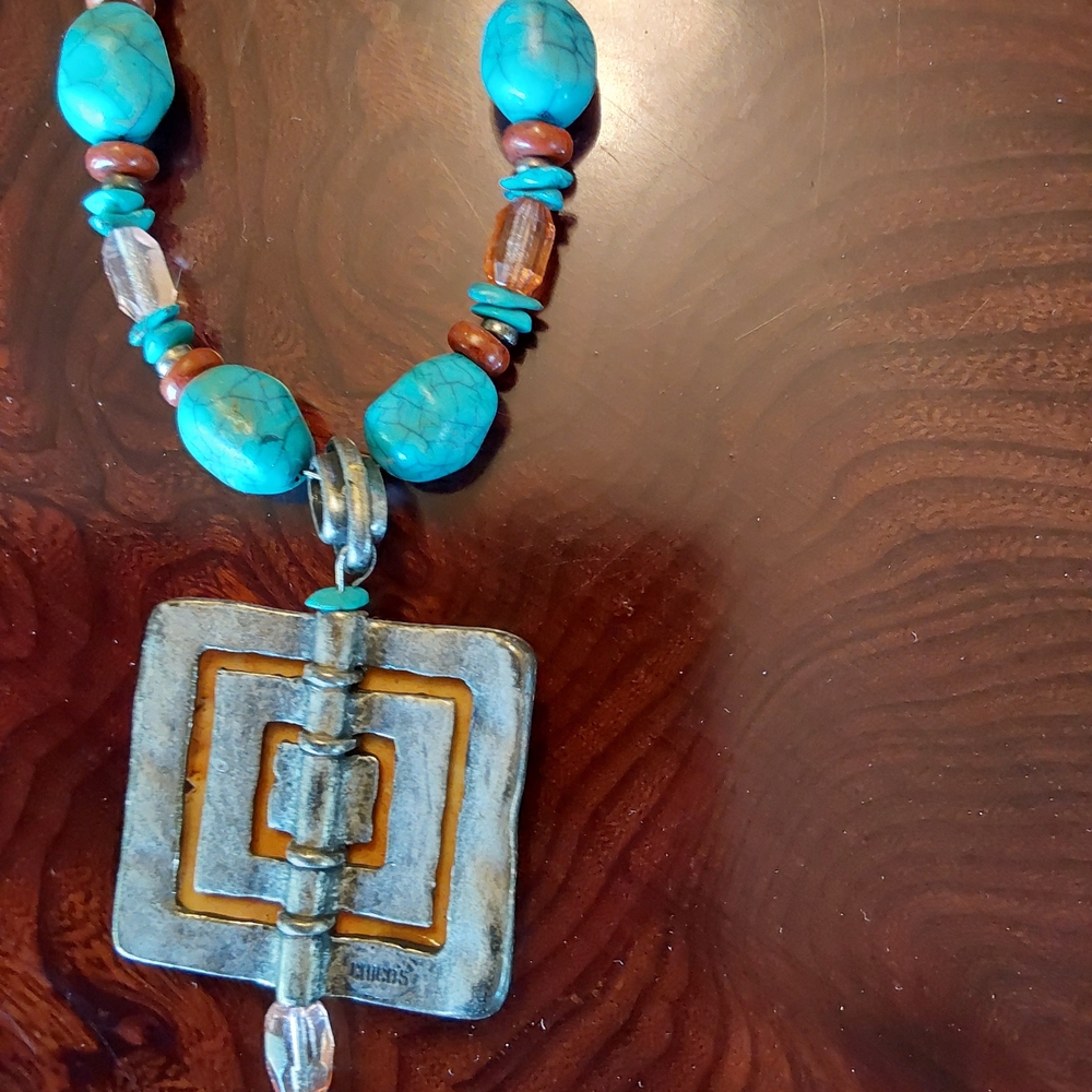 Chico's Blue and Brown Pendant Necklace and Earring Set - Picture 4 of 6